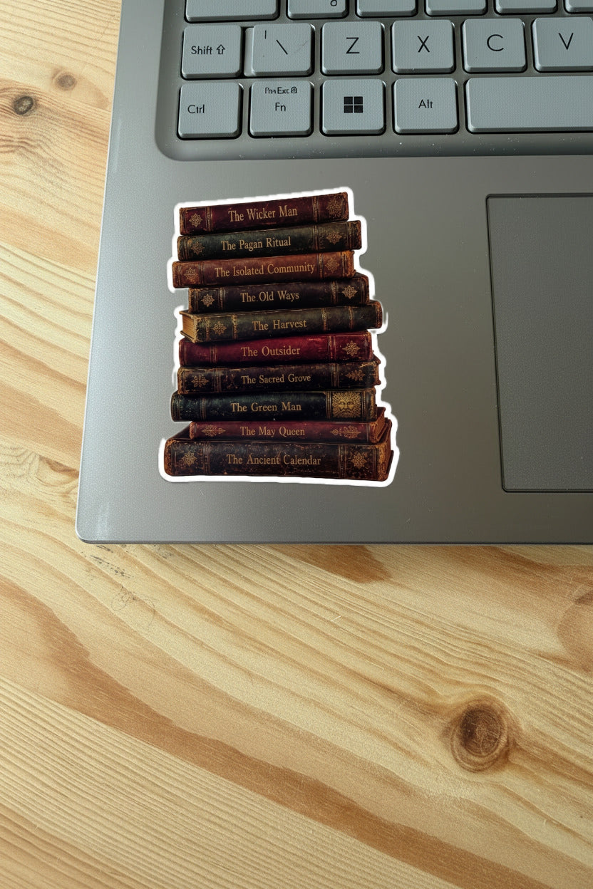 Folk Horror Book Stack Sticker — Pagan Ritual Vinyl Sticker | Gothic Bookish Gift | Horror Tropes Series | Waterproof