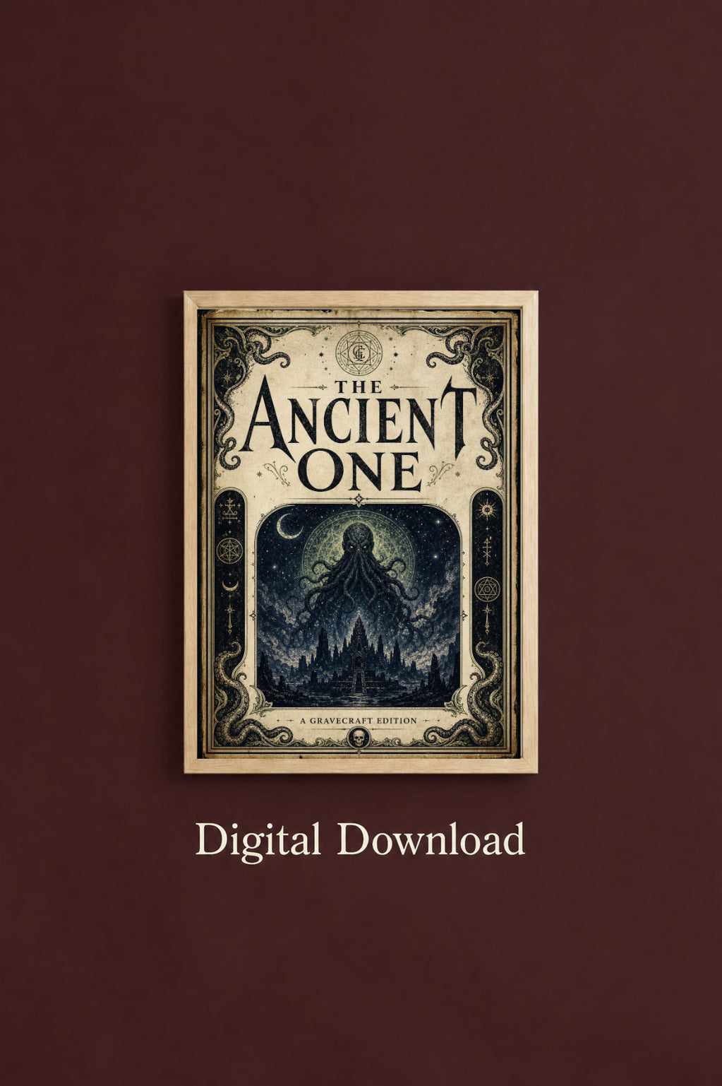 Cover of 'The Ancient One' digital download on a dark red background
