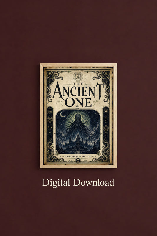 Cover of 'The Ancient One' digital download on a dark red background