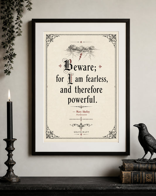 Frankenstein Art Print | Mary Shelley Gothic Quote | Dark Academia Wall Art | Gravecraft