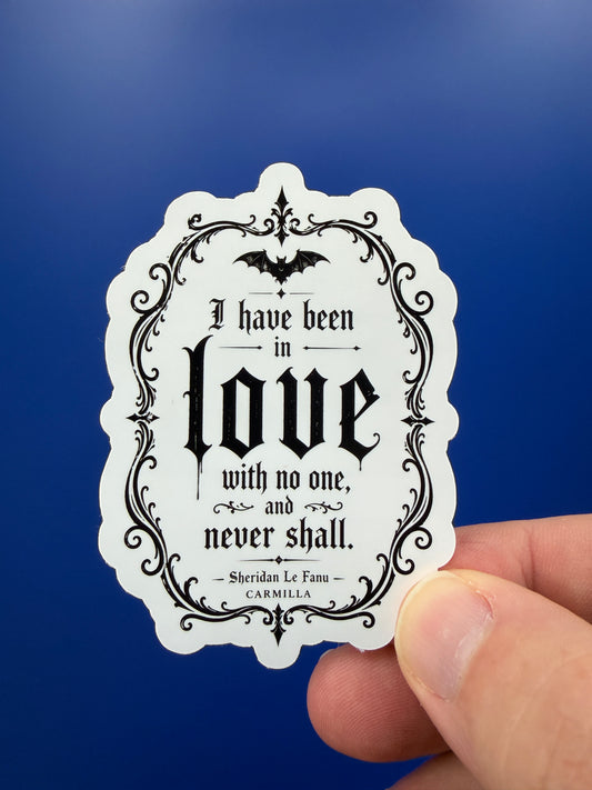 Decorative card with text held against a blue background