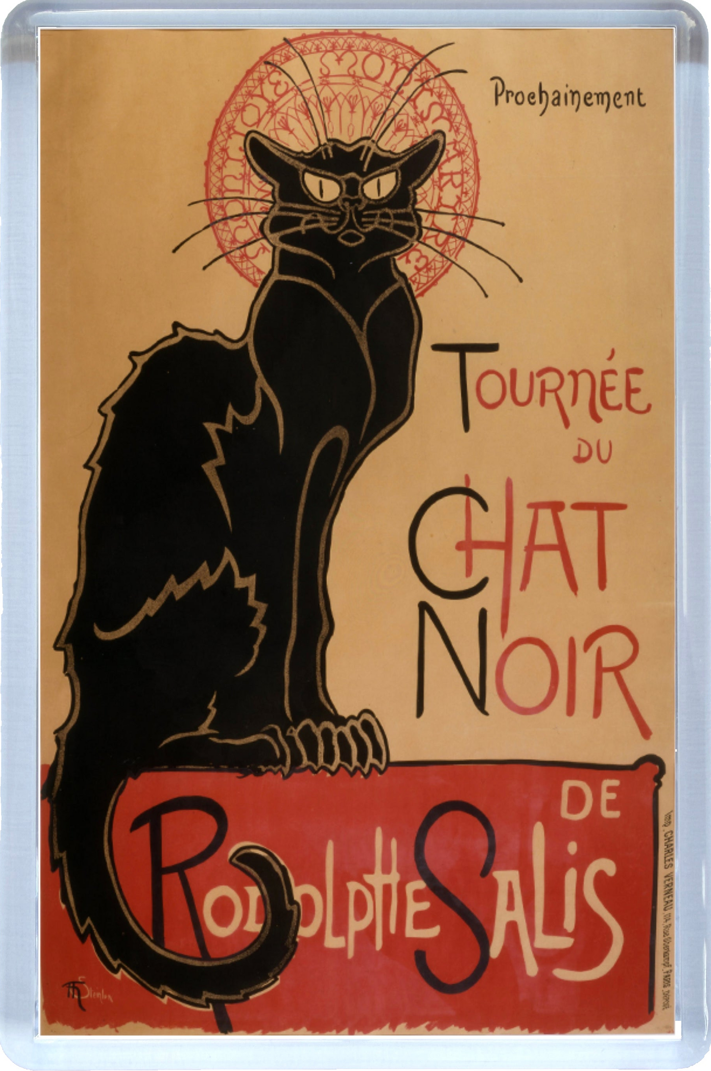 Poster of a black cat with text in French on a beige background