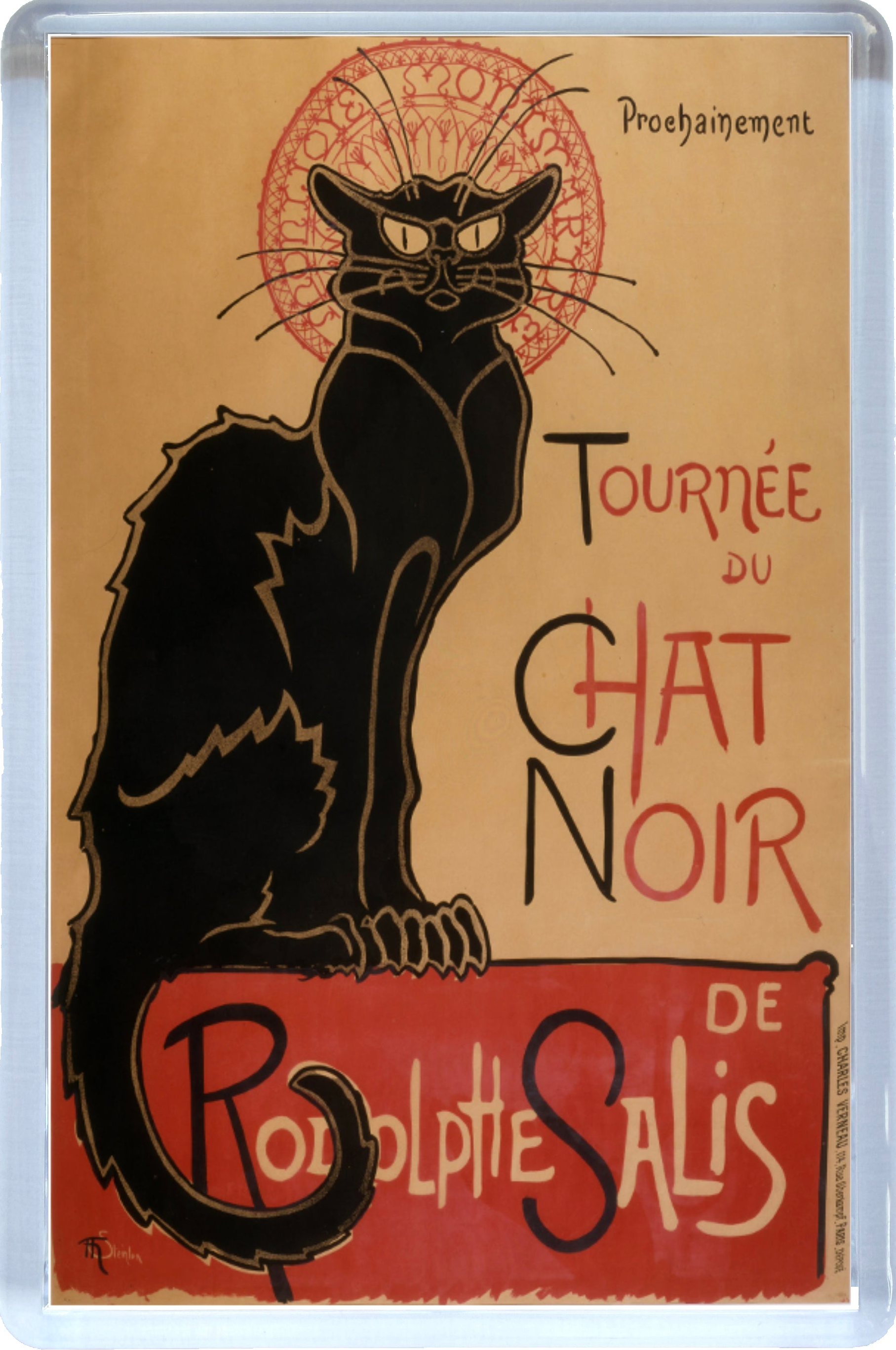 Poster of a black cat with text in French on a beige background