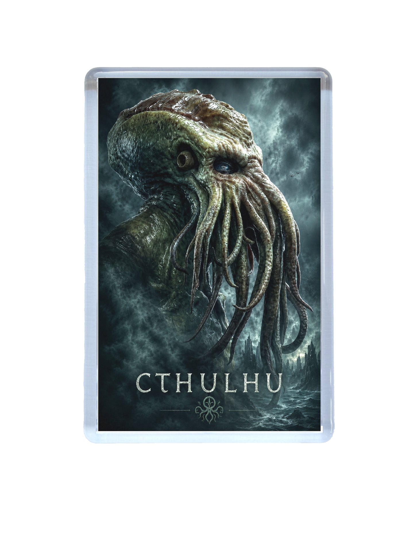 Cthulhu creature with a dark, misty background