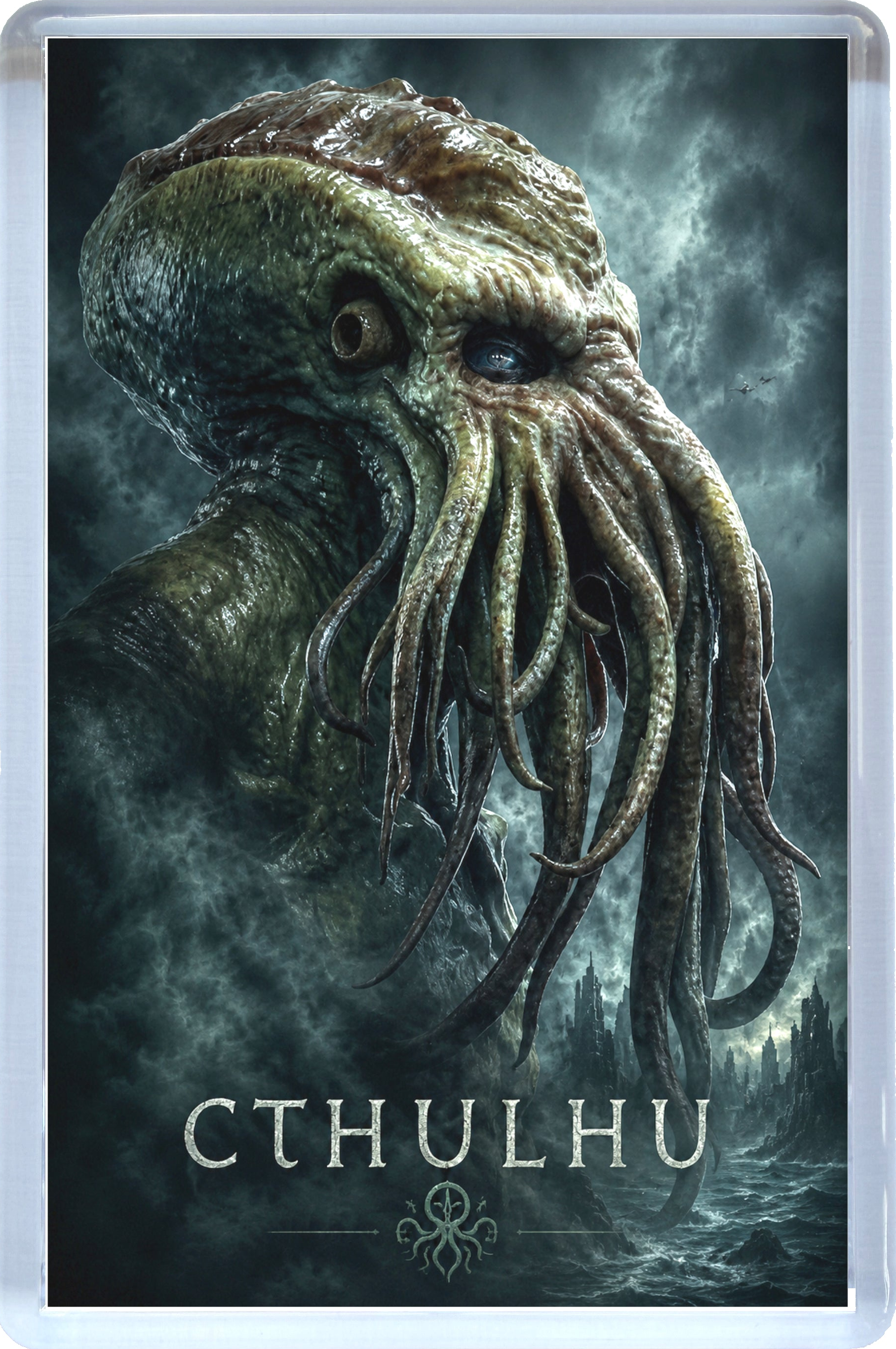 Close-up Cthulhu creature with a dark, misty background