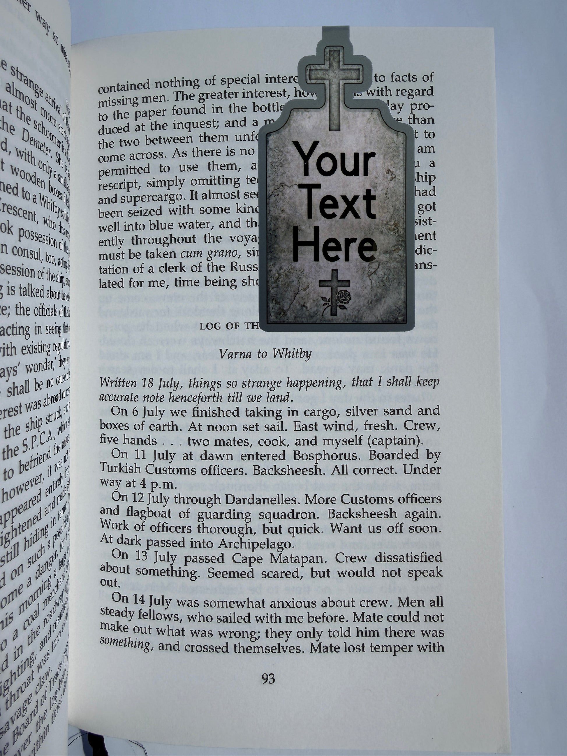 Book with a customizable gravestone design overlay