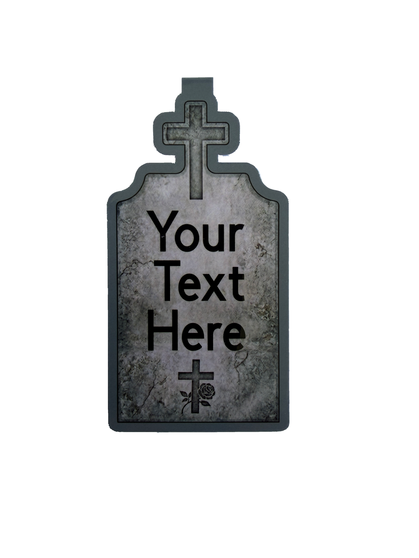 Gothic-style tombstone with customizable text on a transparent background