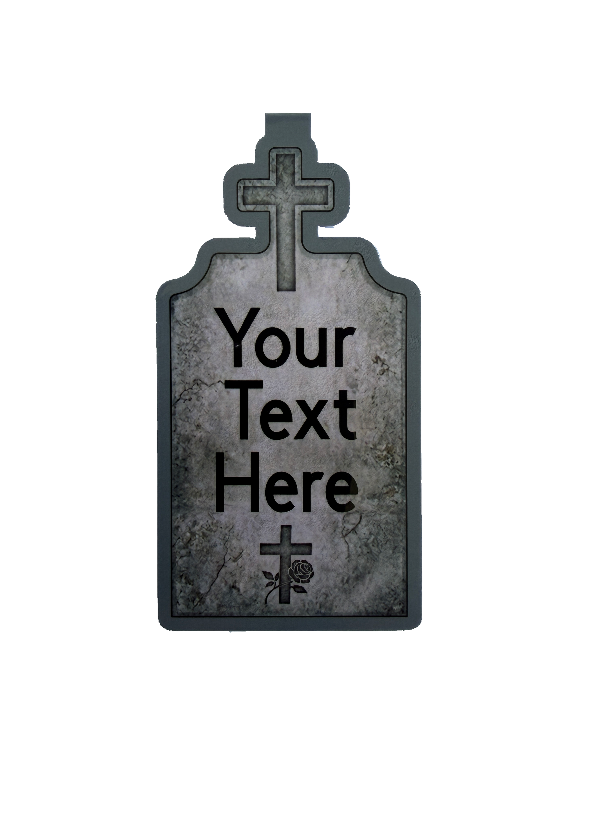 Gothic-style tombstone with customizable text on a transparent background