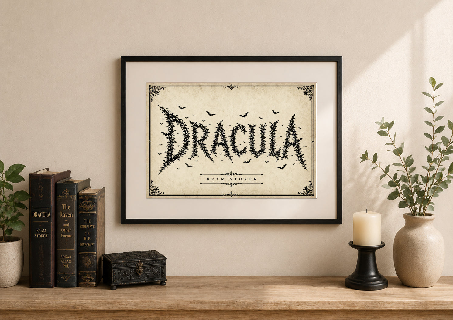 Dracula Bats by Bram Stoker Gothic Art Print displayed as wall art