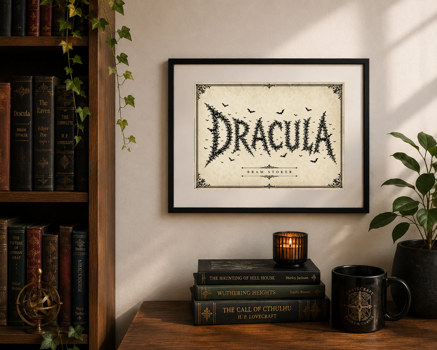 Dracula Bats by Bram Stoker Gothic Art Print displayed as wall art