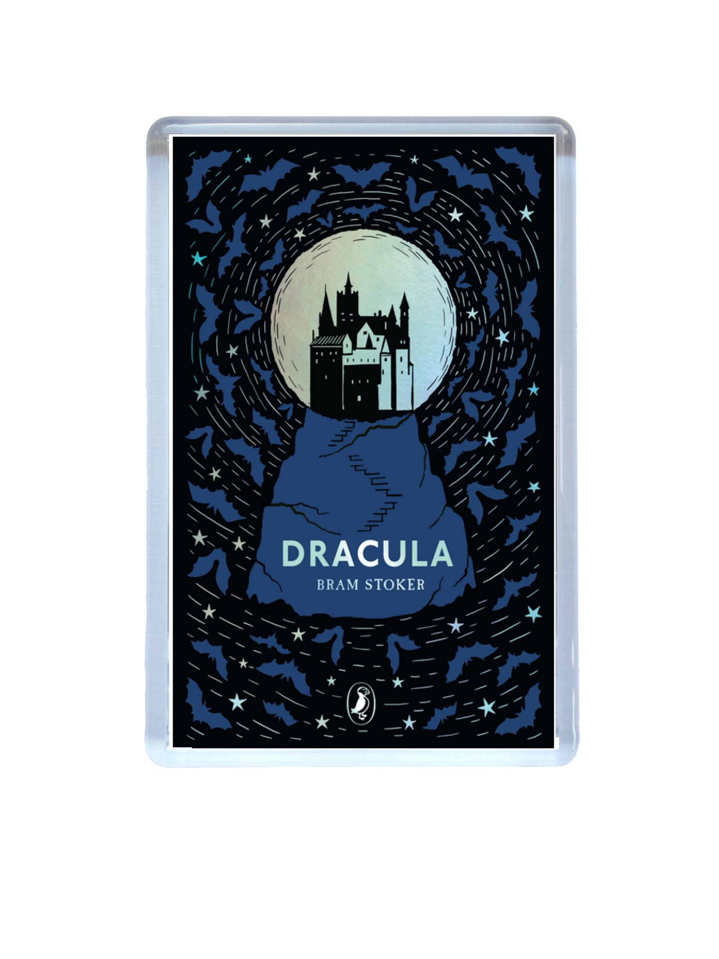 Book cover of 'Dracula' by Bram Stoker with a castle silhouette and bats.