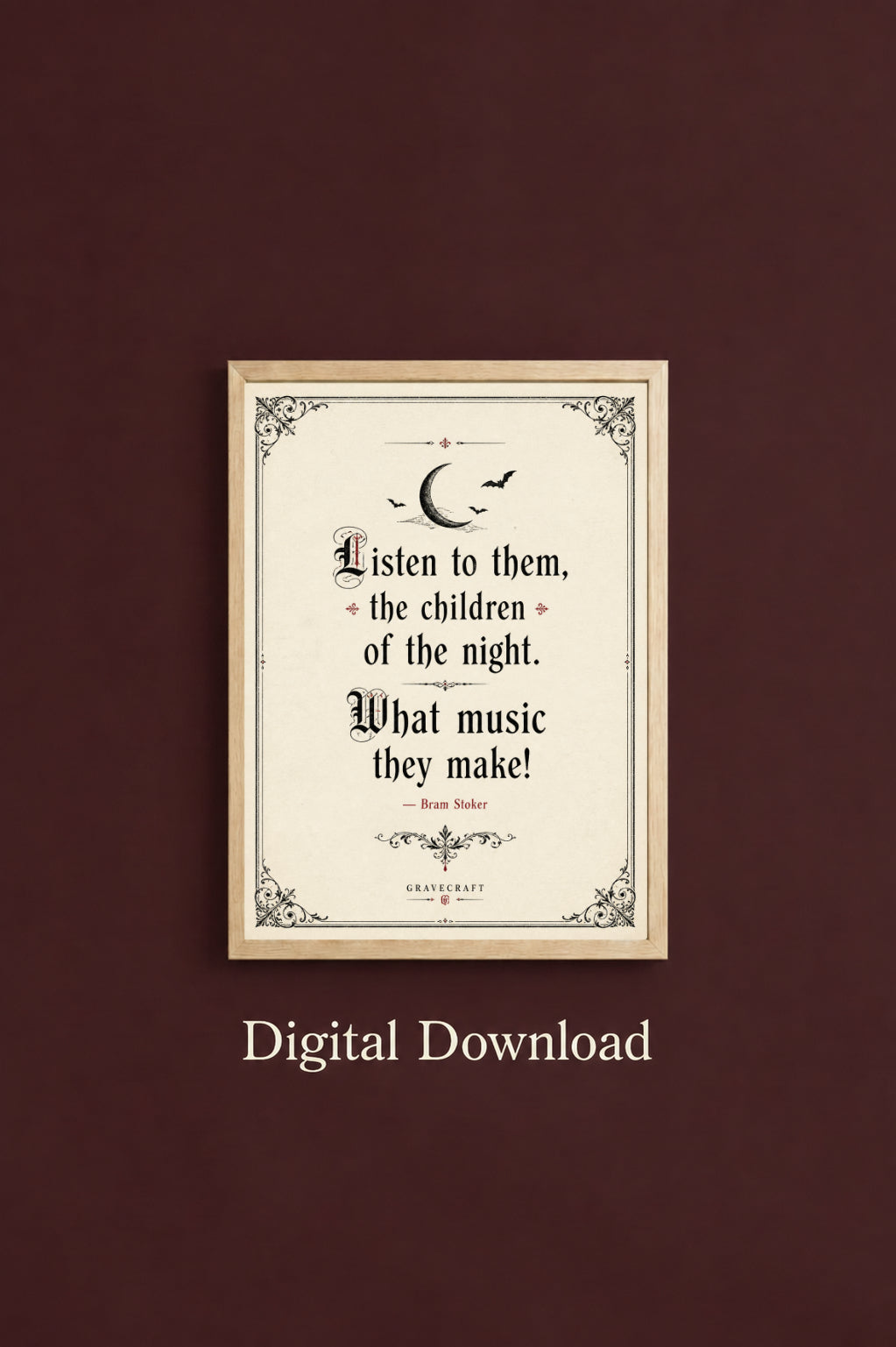 Framed quote on a dark red background with 'Digital Download' text at the bottom.