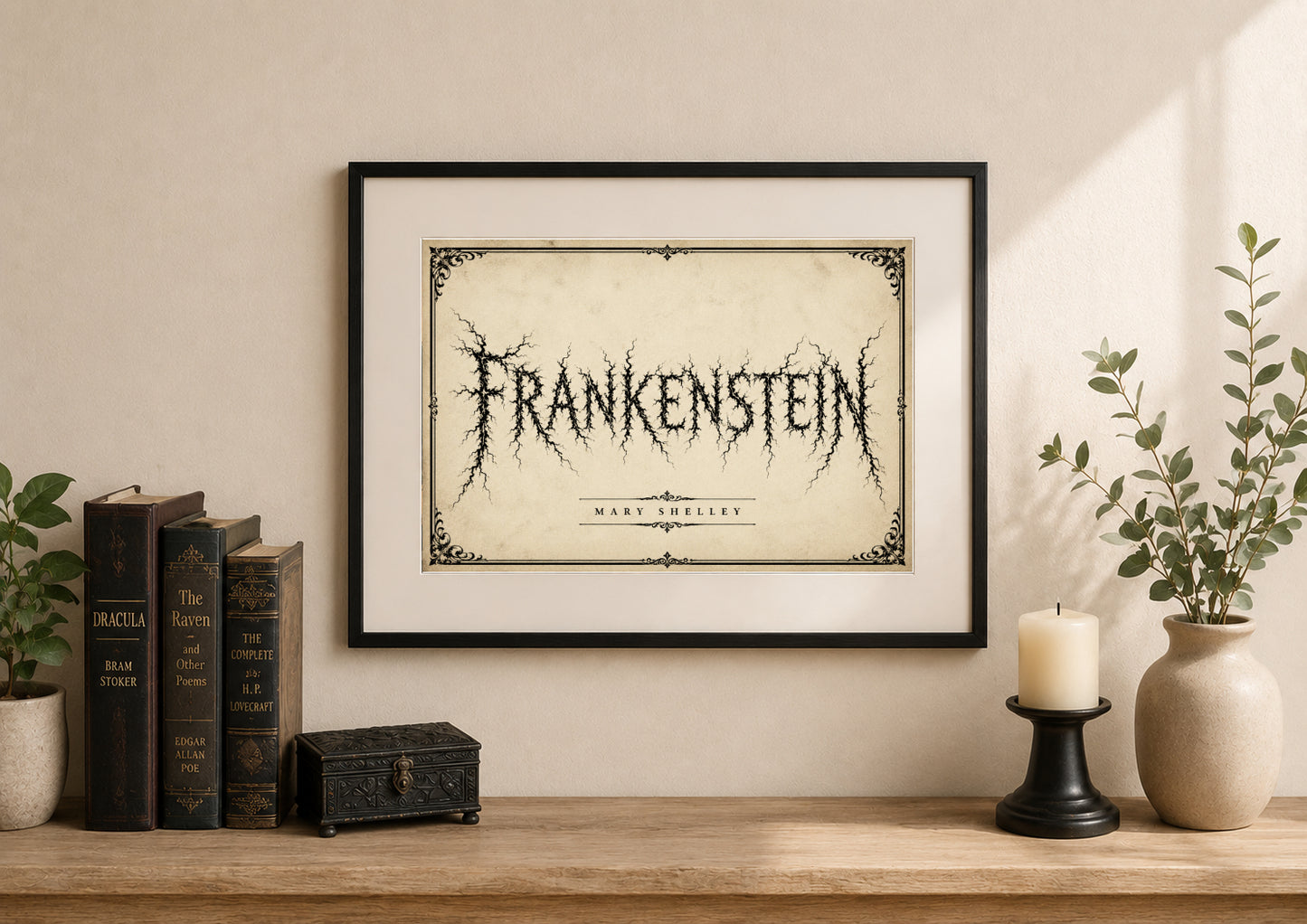Frankenstein Lightning by Mary Shelley Gothic Art Print displayed as wall art