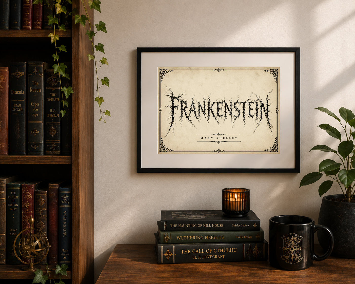 Frankenstein Lightning by Mary Shelley Gothic Art Print displayed as wall art