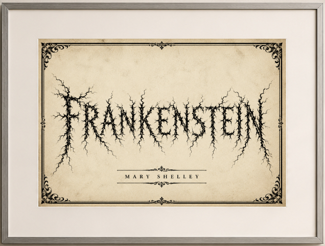 Frankenstein Lightning by Mary Shelley Gothic Art Print displayed as wall art