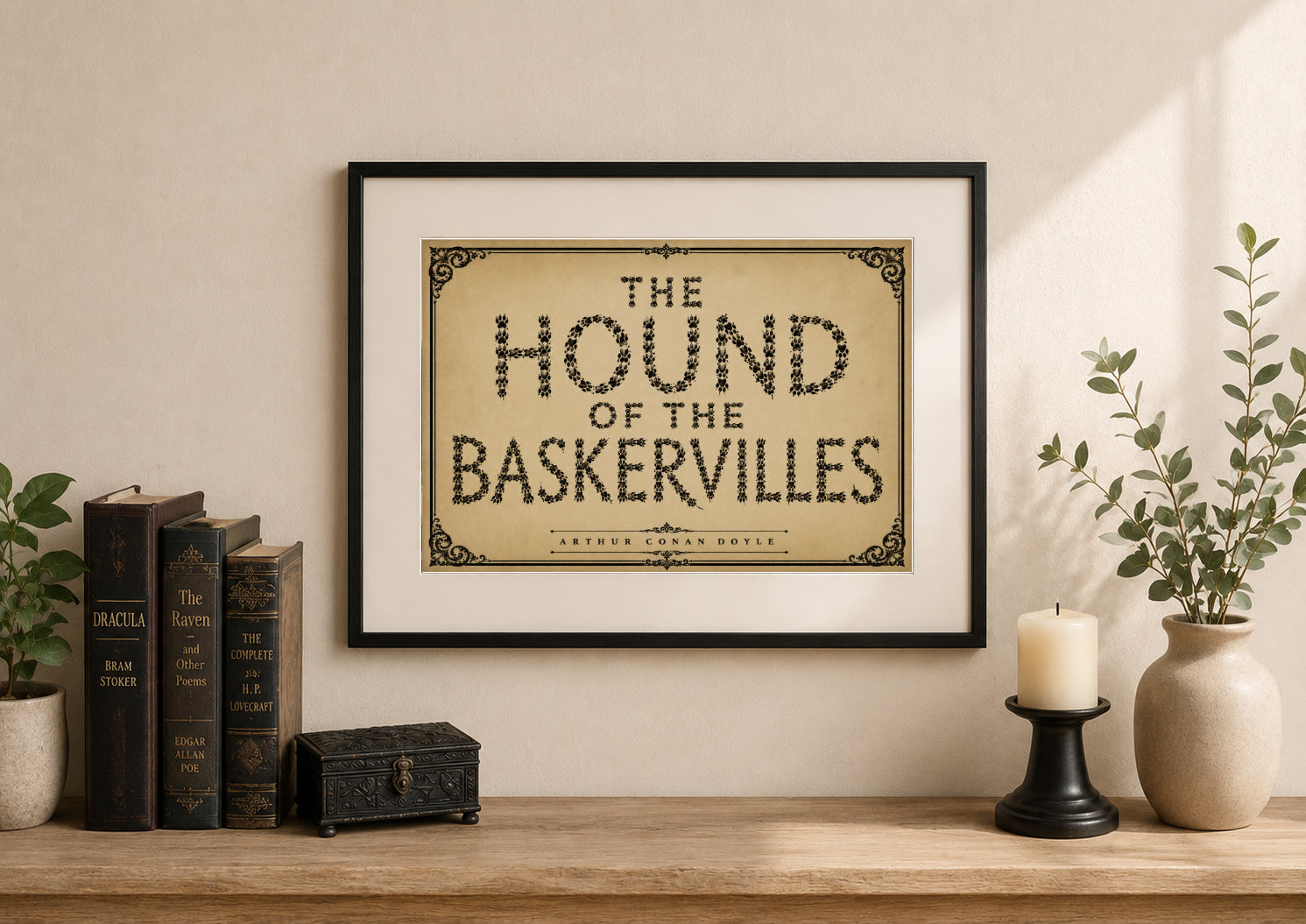 The Hound of the Baskervilles by Arthur Conan Doyle Art Print displayed as wall art
