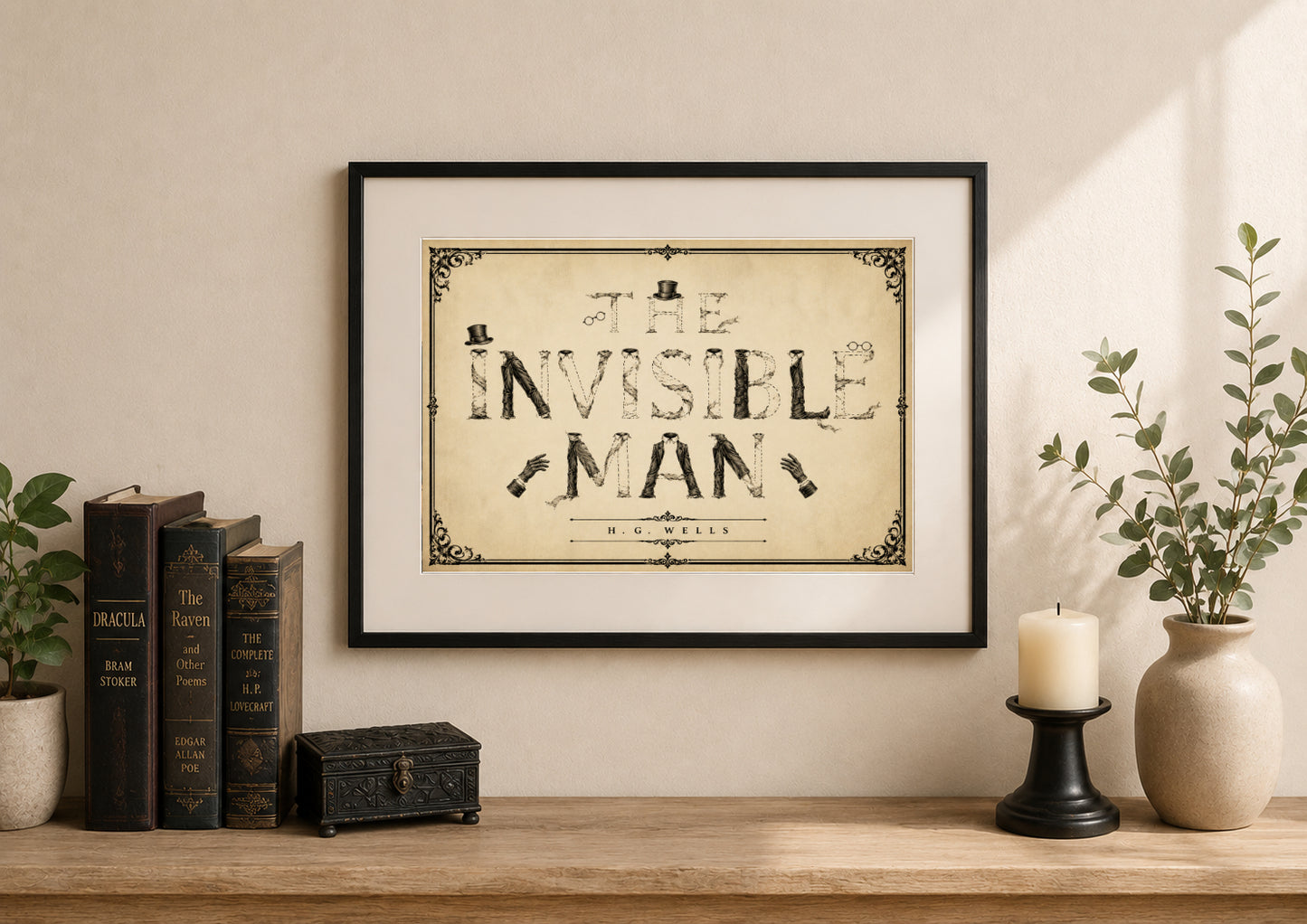 The Invisible Man by H. G. Wells Art Print displayed as wall art