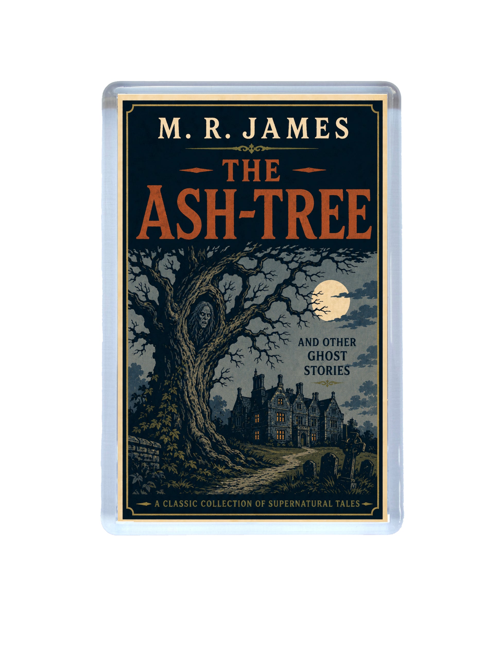 Book cover of 'The Ash-Tree' by M.R. James with a dark forest and moonlit scene.