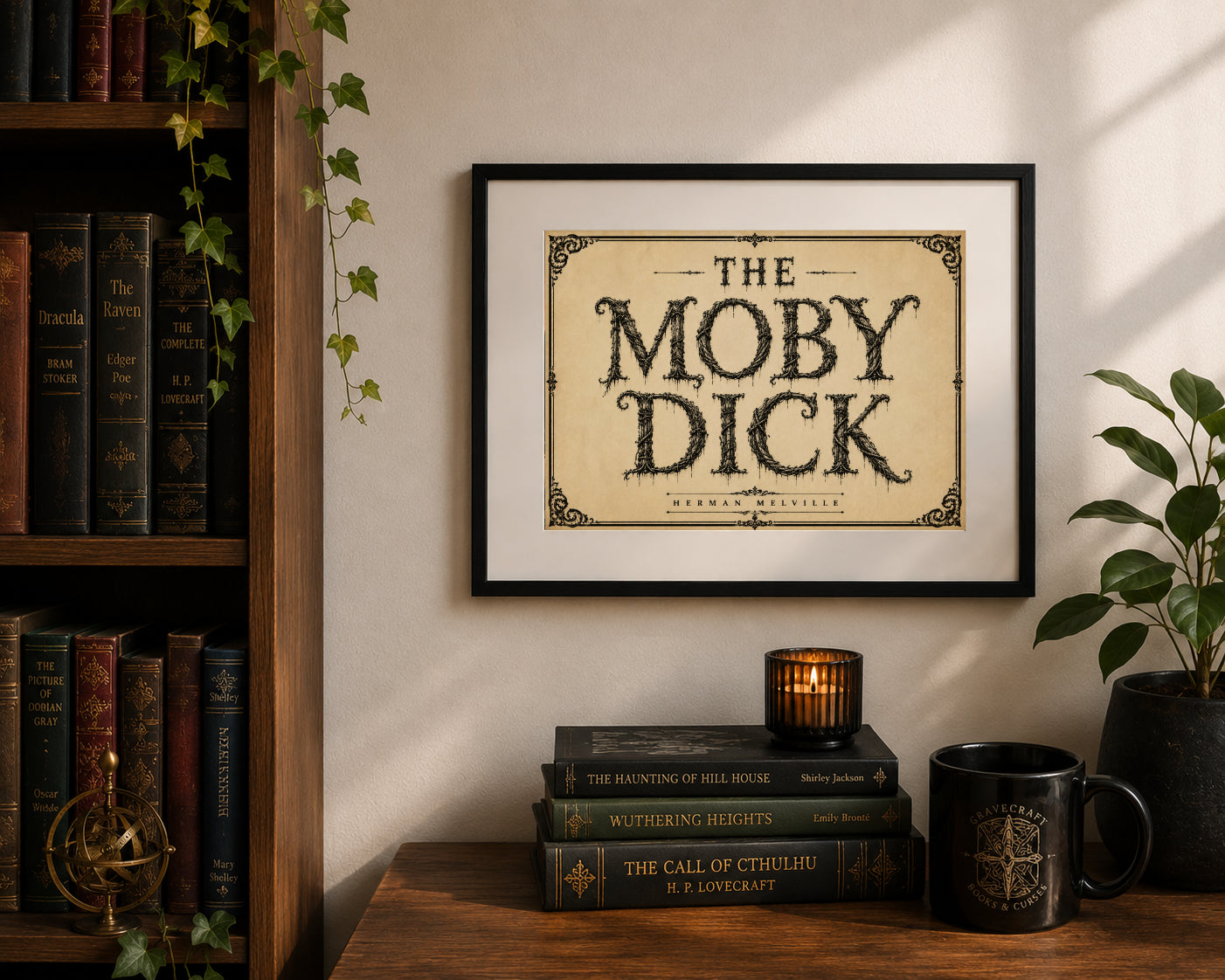Moby-Dick by Herman Melville Nautical Art Print displayed as wall art