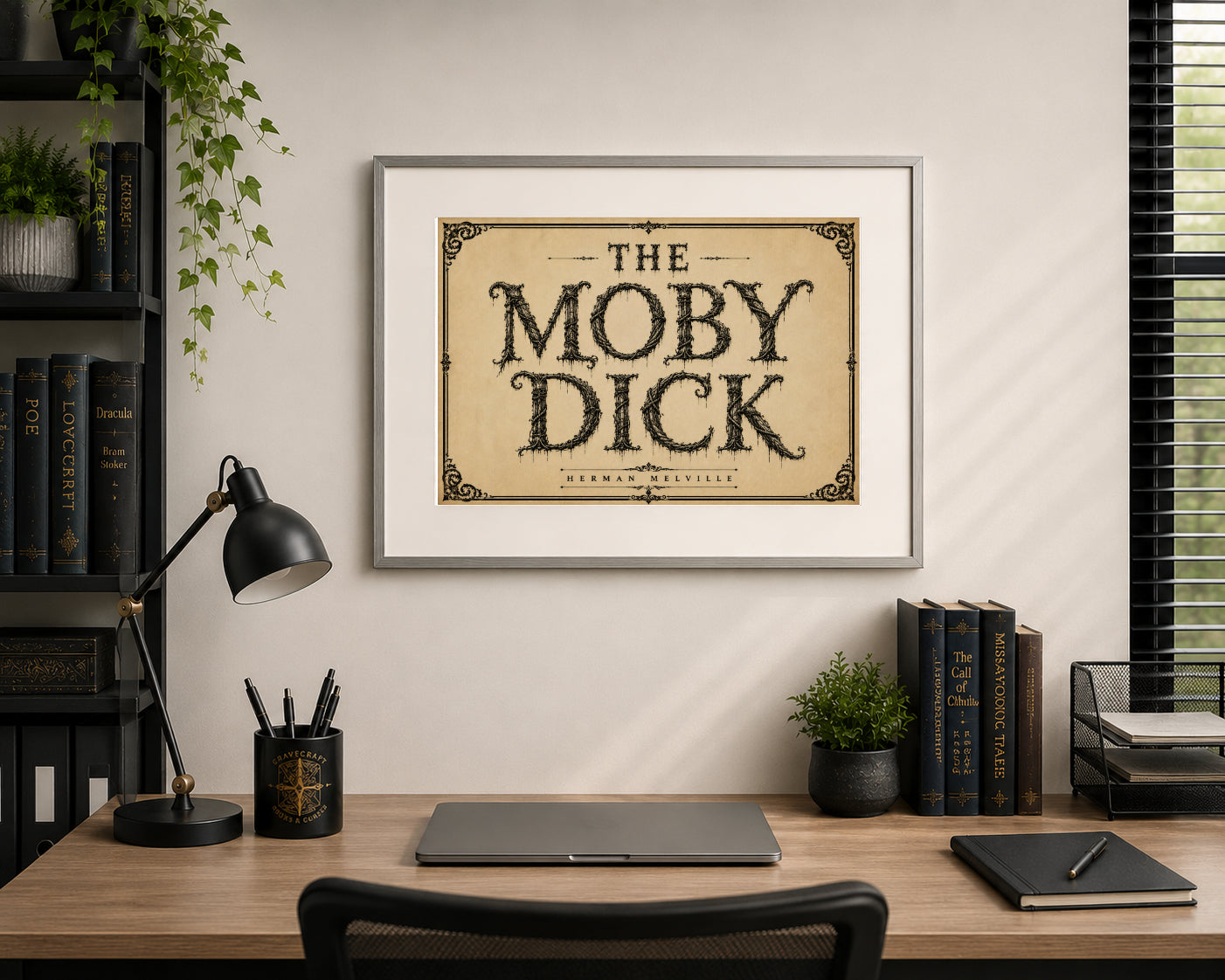 Moby-Dick by Herman Melville Nautical Art Print displayed as wall art