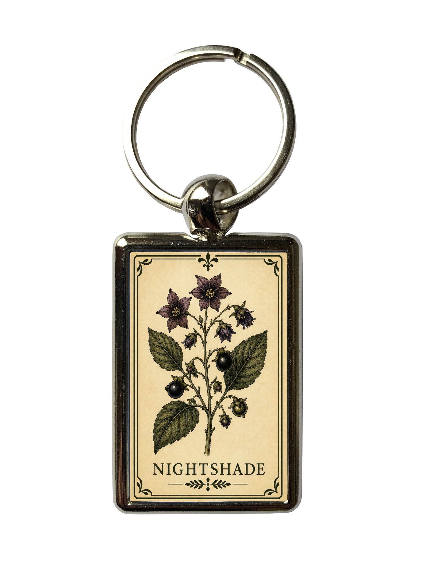 Keychain with 'Nightshade' charm on a white background