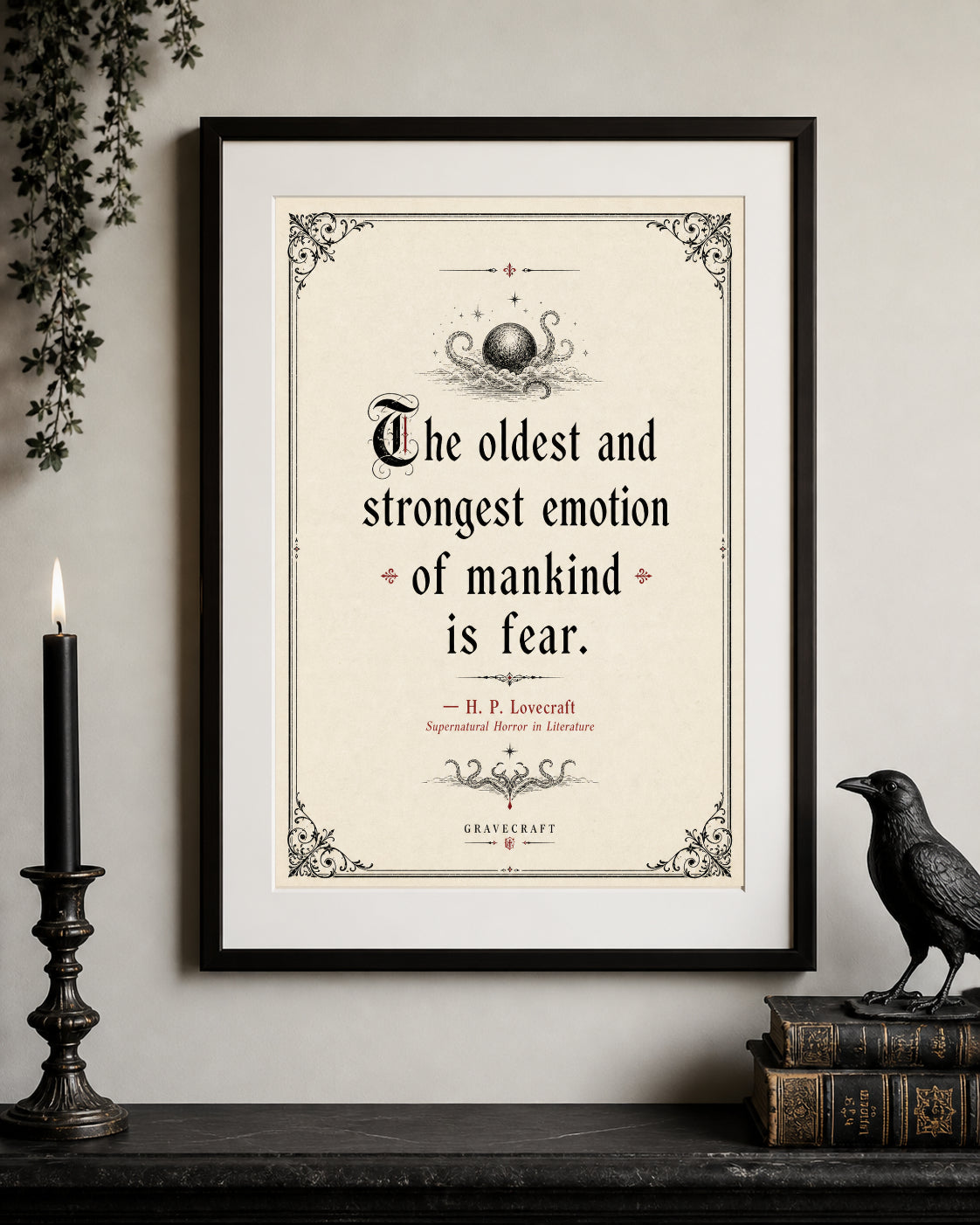 Framed quote on a wall with decorative elements