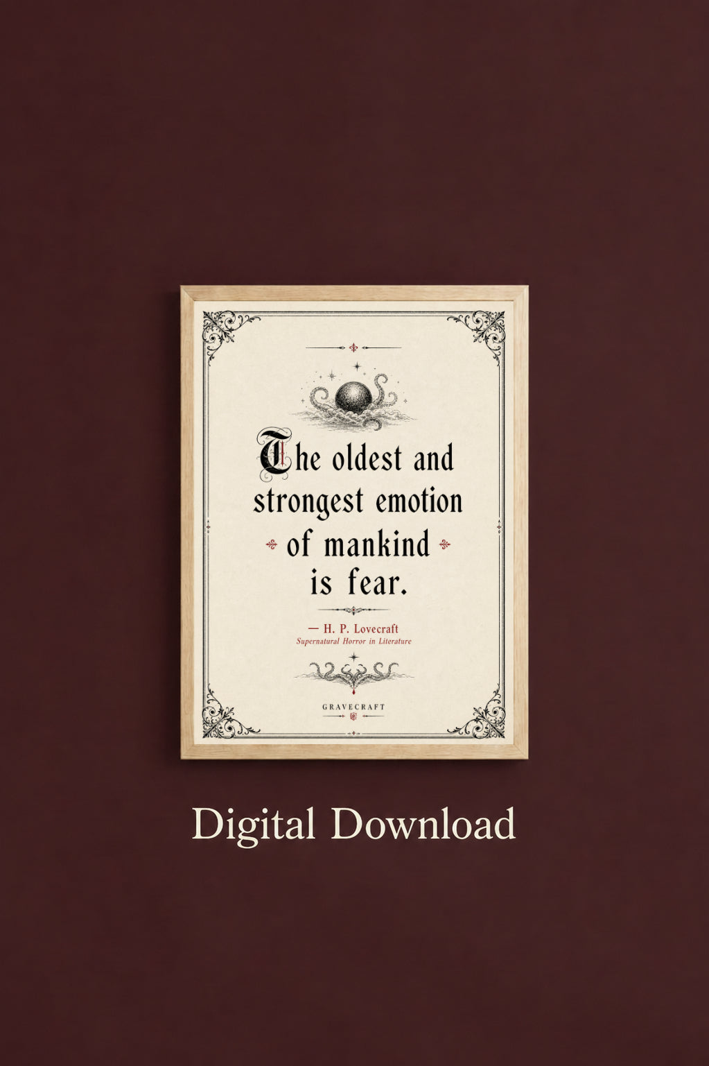 Framed quote on a brown background with 'Digital Download' text below.