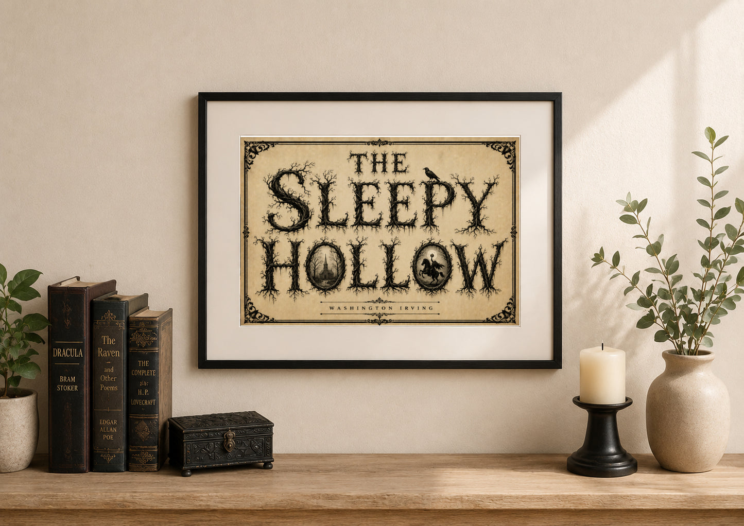 The Legend of Sleepy Hollow by Washington Irving Art Print displayed as wall art