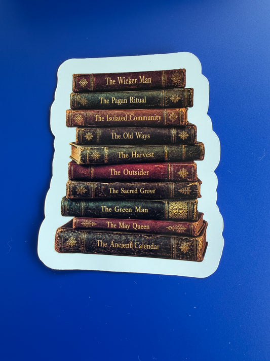 Folk Horror Book Stack Sticker — Pagan Ritual Vinyl Sticker | Gothic Bookish Gift | Horror Tropes Series | Waterproof