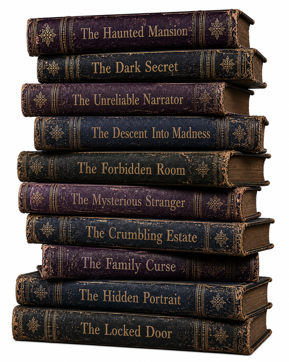 Stack of books with titles on a white background
