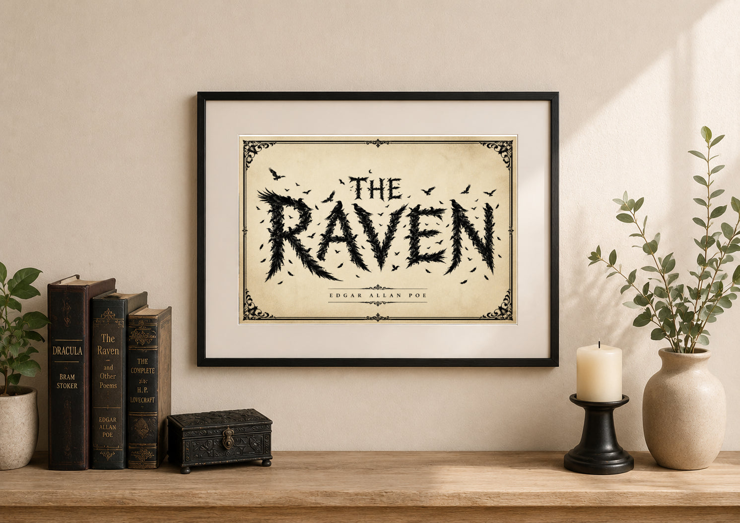 The Raven by Edgar Allan Poe Gothic Art Print displayed as wall art