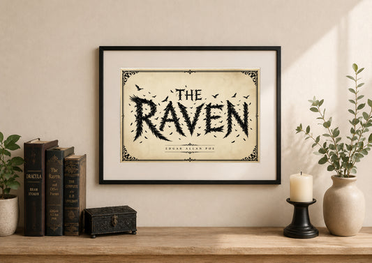 The Raven by Edgar Allan Poe Gothic Art Print displayed as wall art