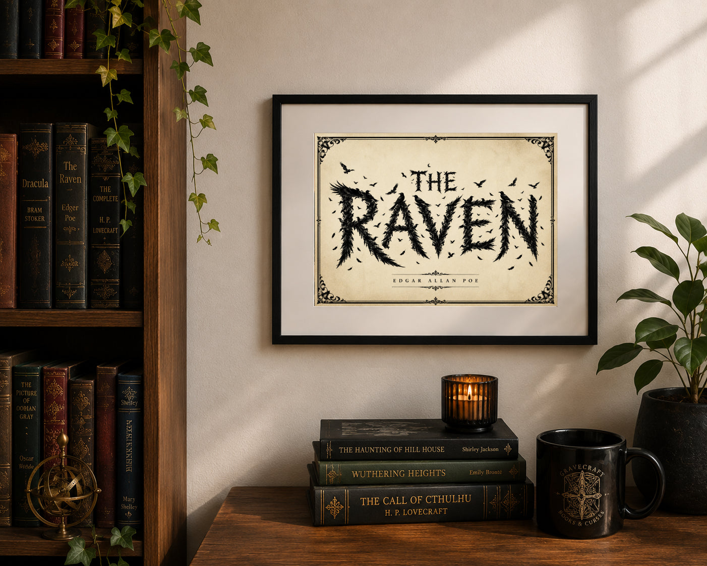 The Raven by Edgar Allan Poe Gothic Art Print displayed as wall art