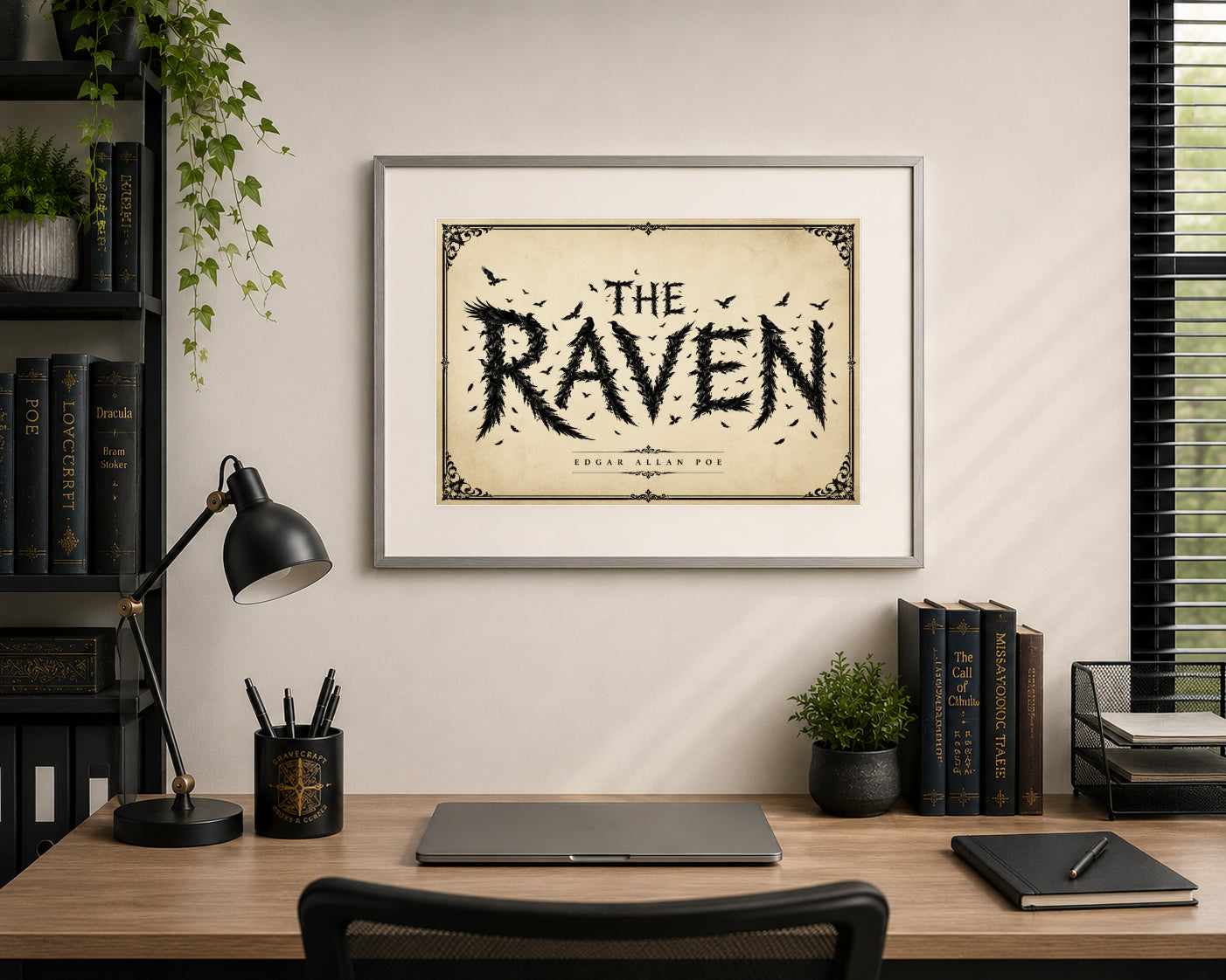 The Raven by Edgar Allan Poe Gothic Art Print displayed as wall art