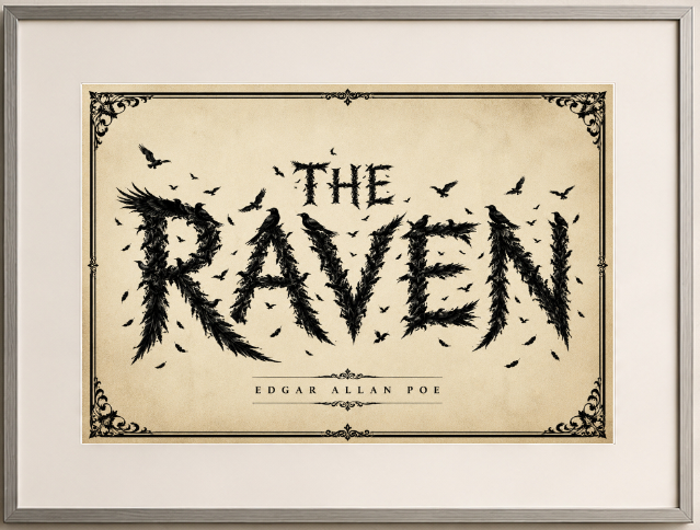 The Raven by Edgar Allan Poe Gothic Art Print displayed as wall art