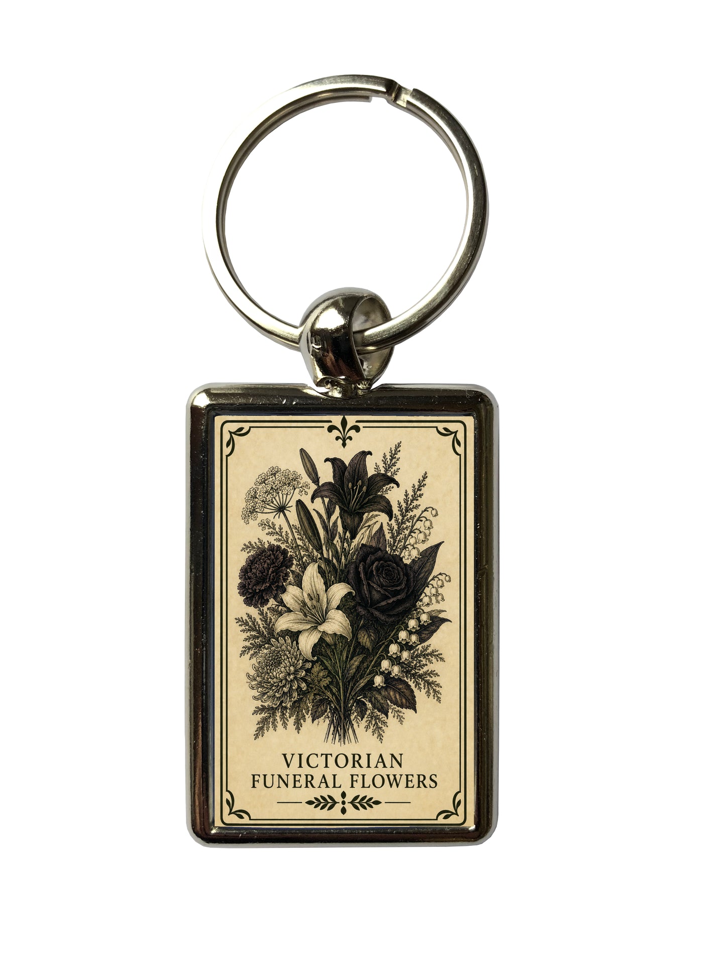 Victorian Funeral Flowers Gothic Metal Keyring