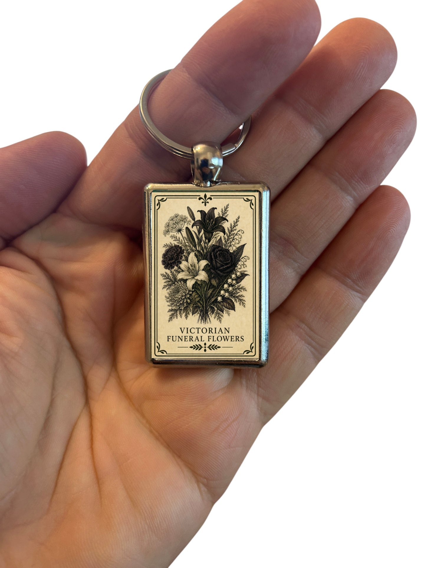 Victorian Funeral Flowers Gothic Metal Keyring