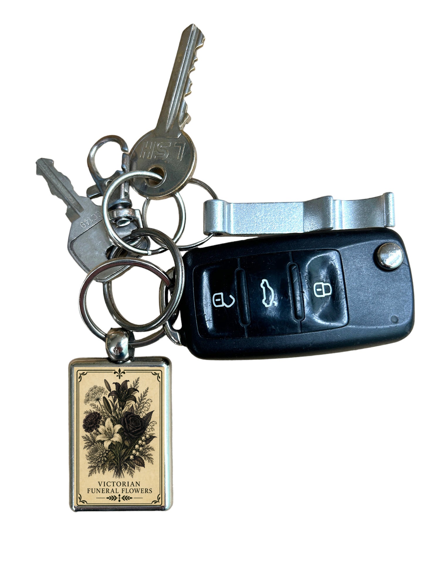 Victorian Funeral Flowers Gothic Metal Keyring